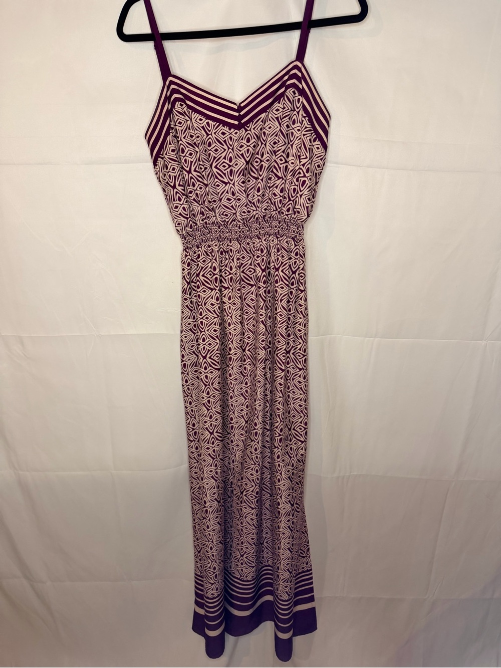 LOFT Cream and Purple Geometric Print Maxi Dress